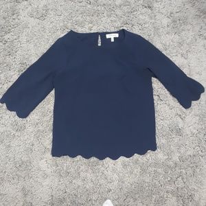 Navy blue scallop sleeve blouse